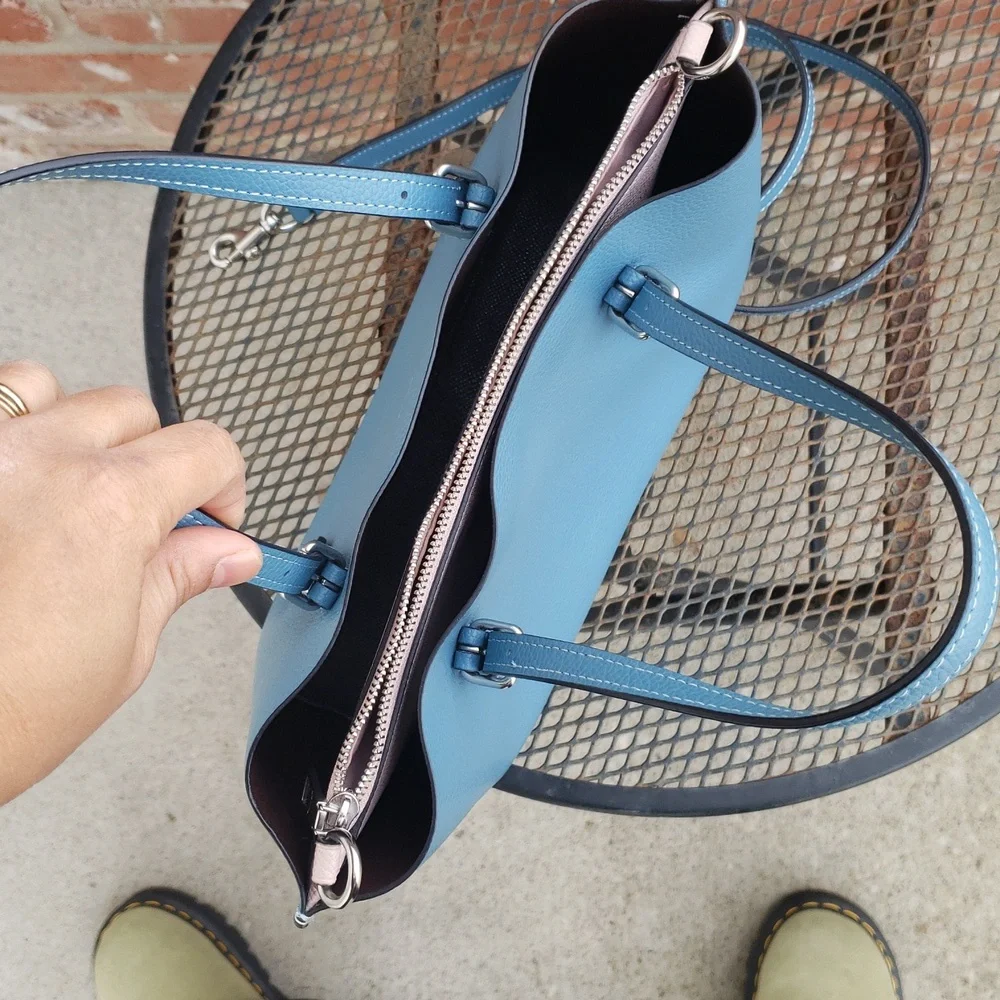 Coach Mollie Tote 25 Leather Satchel Convertible Bag Pacific Blue Designer - Picture 10 of 17